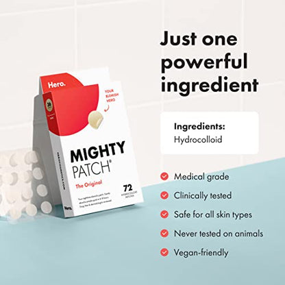 Hero Cosmetics Mighty Patch™ Original Patch - Hydrocolloid Acne Pimple Patch for Covering Zits and Blemishes, Spot Stickers for Face and Skin (72 Count)-UPStoxs
