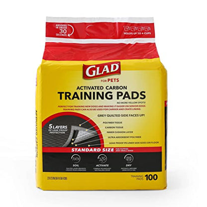 Glad for Pets Black Charcoal Puppy Pads - Super Absorbent Disposable Dog Pee Pads, Potty Training Pads, and Pet Supplies - Dog Pee Pads for Crate Training and Indoor Use 23" x 23" - 100 Count-UPStoxs