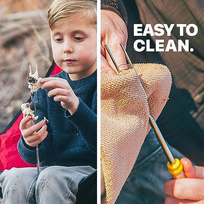 MalloMe Smores Sticks for Fire Pit Long - Marshmallow Roasting Sticks Smores Kit - Smore Skewers Hot Dog Fork Campfire Cooking Equipment, Camping Essentials S'mores Gear Outdoor Accessories 32" 5 Pack-UPStoxs