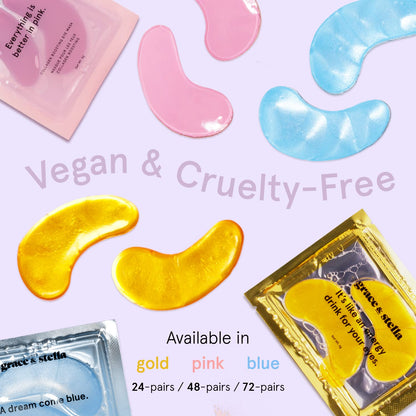 grace & stella Under Eye Mask (Gold, 48 Pairs) Eye Patch, Under Eye Patches for Dark Circles and Puffiness Undereye Bags, Wrinkles - Gel Under Eye Patches - Small Gifts - Vegan Cruelty-Free Self Care-UPStoxs