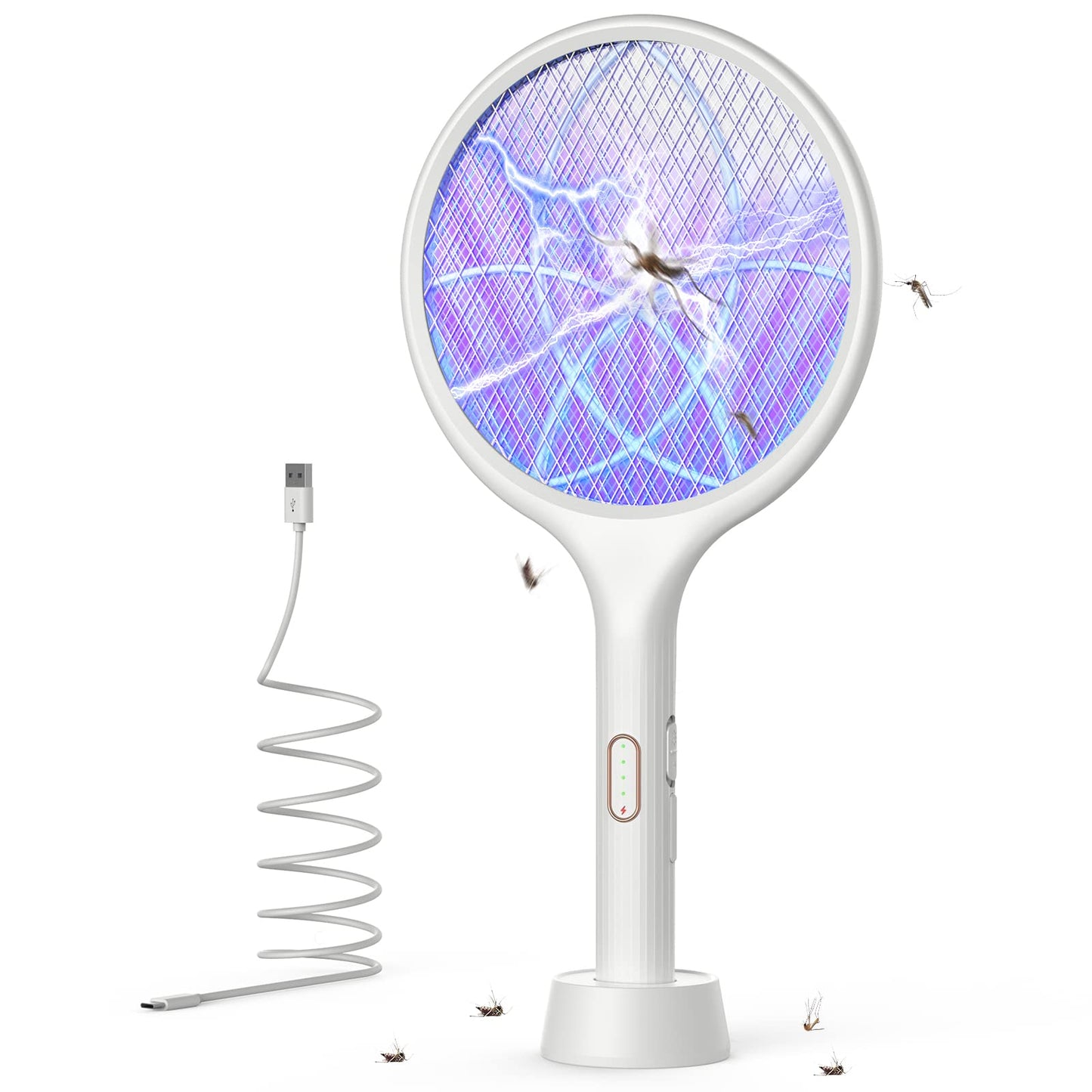 YISSVIC Electric Fly Swatter 4000V Bug Zapper Racket Dual Modes Mosquito Killer with Purple Mosquito Light Rechargeable for Indoor Home Office Backyard Patio Camping-UPStoxs
