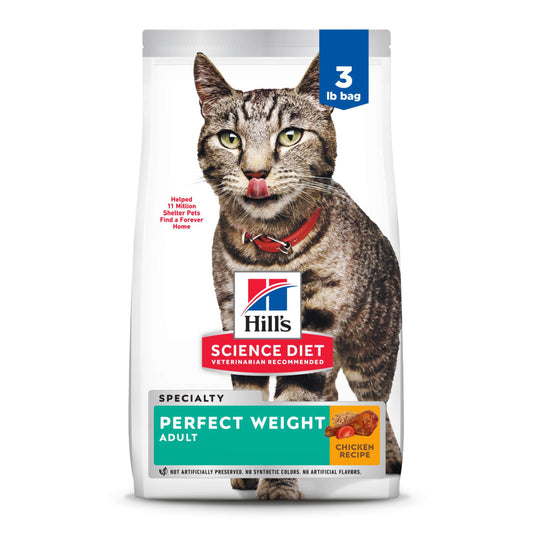 Hill's Science Diet Perfect Weight, Adult 1-6, Weight Management Support, Dry Cat Food, Chicken Recipe, 3 lb Bag-UPStoxs