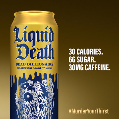 Liquid Death, Dead Billionaire Iced Tea, 8-Pack (King Size 19.2oz Cans), Half Lemonade Half Black Tea Sweetened With Real Agave, B12 & B6 Vitamins, Low Calorie & Low Sugar-UPStoxs